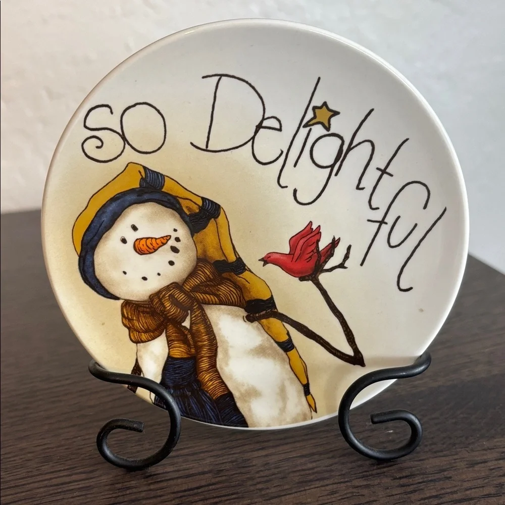 Holiday Home Decor Festive Snowman Decorative Mini Plates with Stands